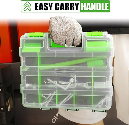Generic Tool Box with Transparent Lid, Double Side 34-Compartments Organizer Box with Removable Dividers for Hardware, Screws, Bolts, Nails, Beads, Jewelry and Fishing Accessories, Green, 4 Packs