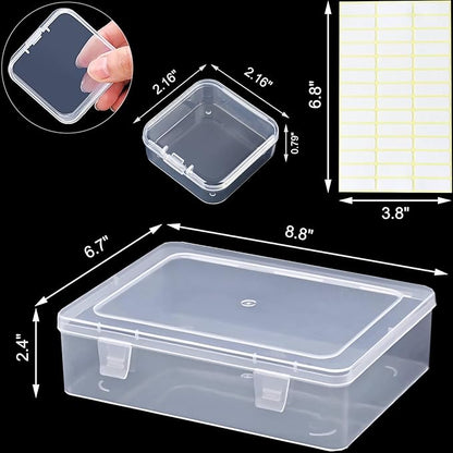 Bead Organizer Box, 90pcs Small Clear Plastic Storage Containers, Craft Storage Box Features Hinged Lid and Labels, Mini Boxes for Bracelets, Jewelry, Diamonds, Clay Beads, Screws, Seeds, Small Parts