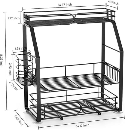 Spice Rack Organizer for Cabinet, 3 Tier Black Countertop Organizer Small Spice Rack, Kitchen Spice Shelf Organizer for Cabinet, Pantry, Bathroom, Bedroom, Coffee Station