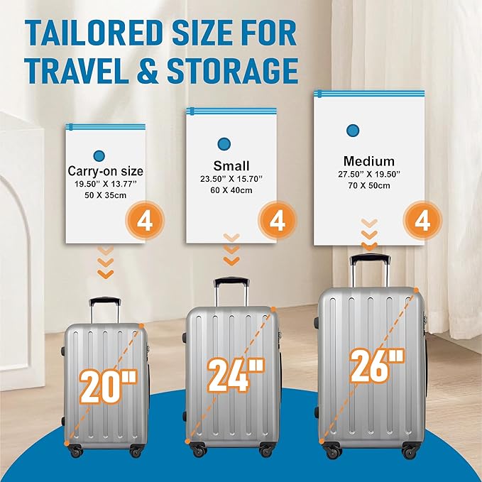 12 Pack Travel Vacuum Storage Bags with Rechargeable Wireless Electric Pump, Travel Packing Bags for Luggage and Suitcase, Carry-on Size Compression Space Saver for Clothes and Clothing