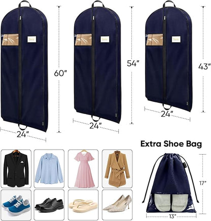 BALEINE 1PK Heavy Duty Garment Bag with Shoe Storage Travel Bag for Dresses, Suit, Coats Travel Essential (60", Blue)