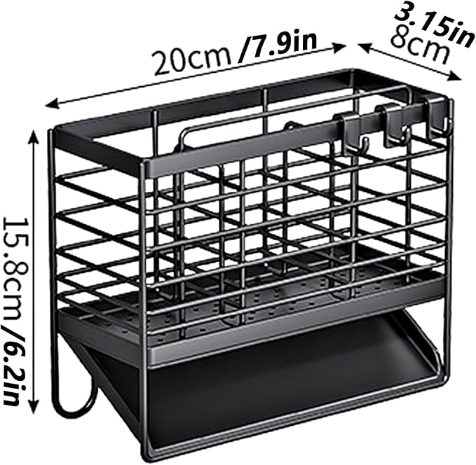 Utensil Holder,Dish Drainer for Kitchen Counter, 3 Compartments Stainless Steel Utensil Drying Rack, Kitchen Utensils Holder with Towel Bar,Self-Draining Tray Design(Gray)