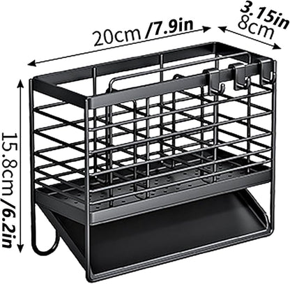 Utensil Holder,Dish Drainer for Kitchen Counter, 3 Compartments Stainless Steel Utensil Drying Rack, Kitchen Utensils Holder with Towel Bar,Self-Draining Tray Design(Gray)