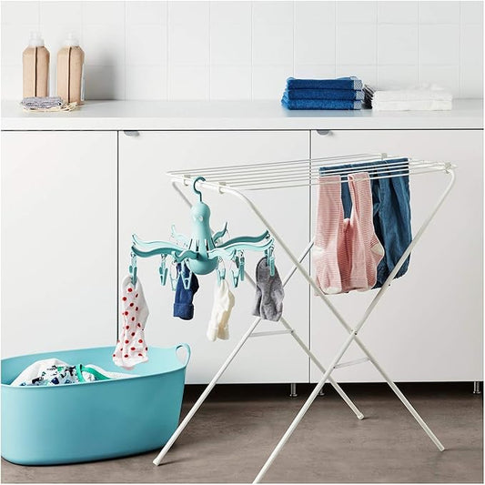 IKEA PRESSA Foldable Hanging Clothes Drying Rack 16 Clothes Pegs,Turquoise