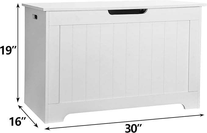 30 inches Kids Wooden Toy Chest Storage Space with 2 Safety Hinge Modern Decorative Toys Bench Box for Playroom Bedroom Living Room (White)