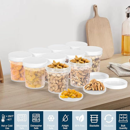 16oz 12Pack Reusable Freezer Food Storage Containers with Airtight Twist Top Lid. Overnight Oats Container with Lids BPA-Free. Plastic Soup Deli Container with Lids Microwave/Dishwasher/Freezer Safe