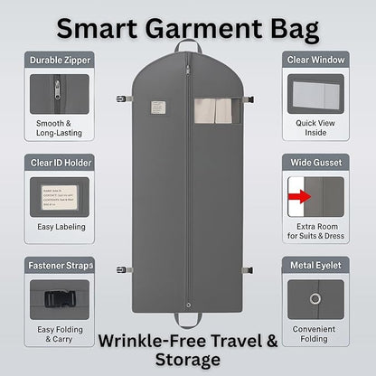 Party Bargains Garment Bag 59-Inch – Non-Woven Hanging Clothes Storage Cover for Suits, Dresses & Coats, Zippered for Closet or Travel (Gray)