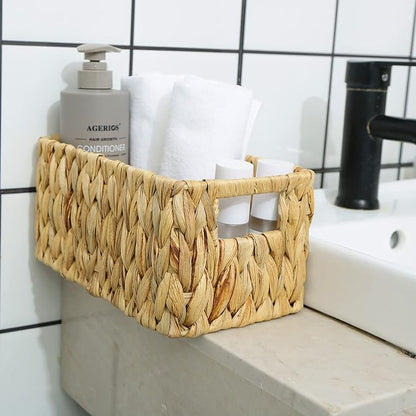 HOONEX Water Hyacinth Storage Baskets, Wicker Baskets for Storage, Hand Woven Baskets with Carry Handles, Set of 2, Natural