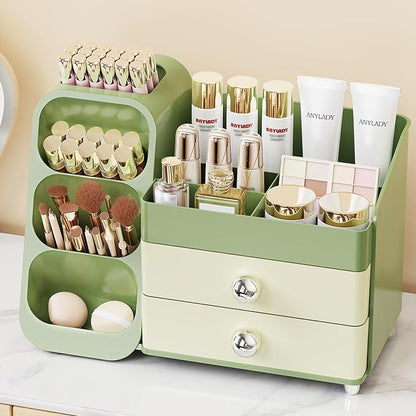 Anylady Makeup Organizer with Drawers, Skincare Organizer (Large Size Thick), Storage Box Cosmetic Display Cases, Make up Organizers for Vanity, Dresser, Desk, Kitchen, Countertop (green)