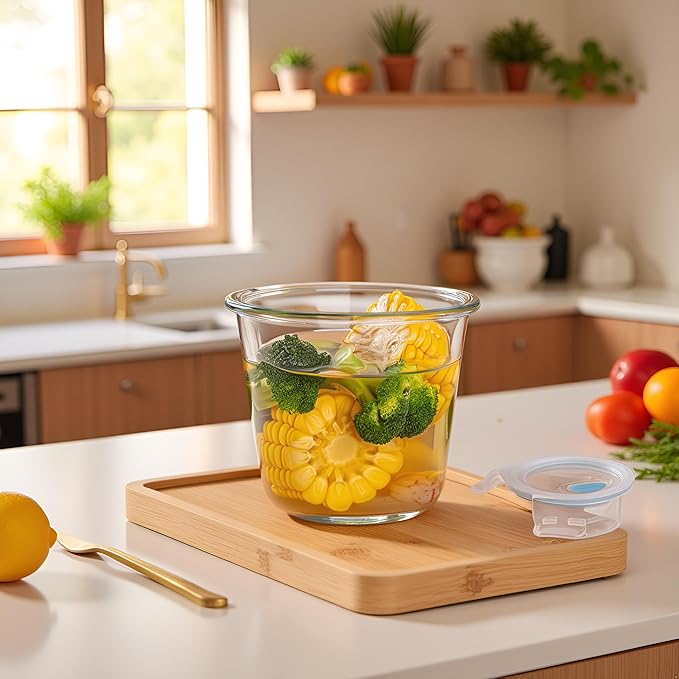 24 Oz Round Glass Food Storage Container, 3 Cup Round Glass Soup Container with Airtight Lids BPA free, Leakproof Borosilicate Storage bowls, Dishwasher Microwave Freezer Safe (4 Pack)