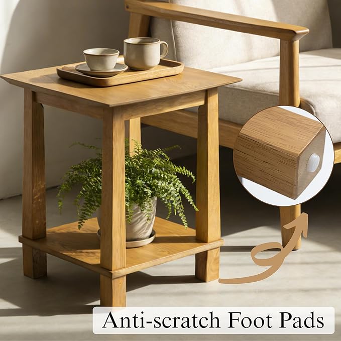 chairus Square End Table, Modern Accent Nightstand with 2-Tier Storage Shelf, Solid Wood Small Side Table for Living Room/Bedroom, Natural