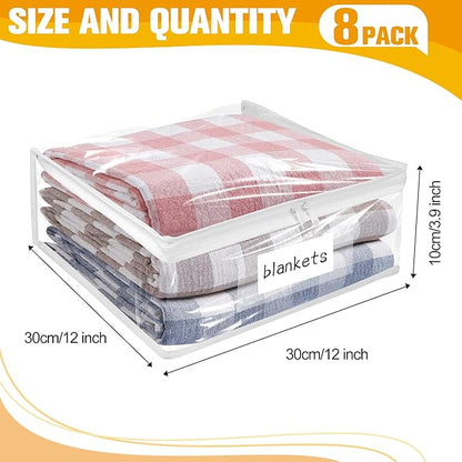 Plastic Storage Bags with Easy-Glide Zipper, Pack of 8, Durable Clear Vinyl Zippered Storage Bags for Clothes Sweaters Comforters Blankets Sheets Bedding (12 x 12 x 3.9 Inch)