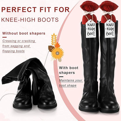 2 Pairs Boot Shaper Stands with 8 Labels Cotton Tall Boot Inserts for Closet Organization