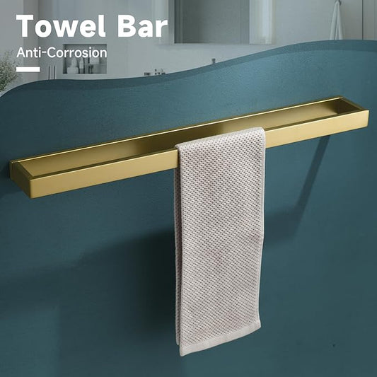 TNOMS Brushed Gold 5-Pieces Bathroom Hardware Set Towel Bar Set,Stainless Steel Bathroom Hardware 23.6 Inch Towel Bar Towel Holder Set Wall-Mounted