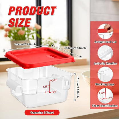 WELKOR Airtight Square Food Storage Containers with Lids 4-Pack, Lock-Tight Seal for Flour, Sugar, Cereal, Keep Food Fresh, BPA-Free Stackable Kitchen Canisters with Measurements (Red, 2QT-4PACK)