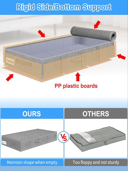 boailydi Under Bed Storage Container, 7" Tall Underbed Storage Bin with Rigid Sides & Bottom, Large Under-Bed Clothes Organizer with Zippered Lid for Bedroom, Dorm, Sofa, 30x15x6.7, Grey
