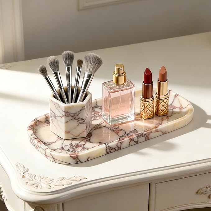 Koville Luxury Calacatta Viola Marble Tray, 10"x5" Marble Vanity Tray for Bathroom Countertop Kitchen Sink, Rectangular Stone Tray for Perfume Fragrance Jewelry, Decorative Catchall Tray Organizer