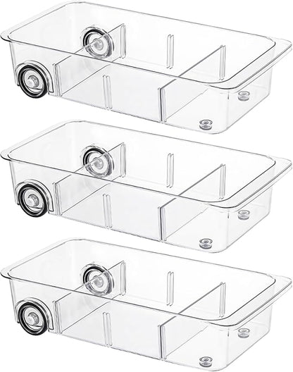 Fridge Organizer Bins With Wheels, 3 Pack Roll Out Refrigerator Organizers And Storage Refrigerator Drawer With Dividers, Upgrade Thick Plastic Pantry Storage Bins, Kitchen Organization