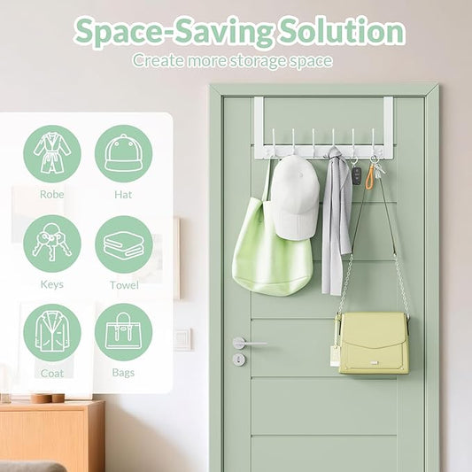 Over The Door Hooks with 6 Hooks for Hanging-Space-Saving,Over The Door Hanger,Over The Door Towel Rack,Towel Hanger for Bathroom,Guaranteed Quality & Compressed Packaging (2, White-Unassembled)