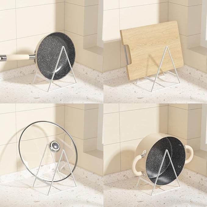 Hikinlichi 2 Pack Triangle Plate Holders Organizers Large Upright Cabinet Dish Drying Racks Metal Plate Dish Organizers Racks Stands for Countertop and Cupboard White