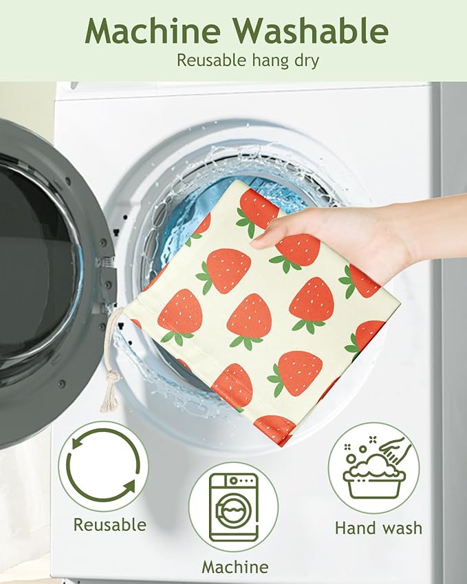 Plastic Bag Holder, Grocery Bag Organizer - 1 Pack Cute Kitchen Dispenser Holders Reusable Shopping Western Hanging Wall with Adjustment Drawstring Closure for Women Home, Strawberry