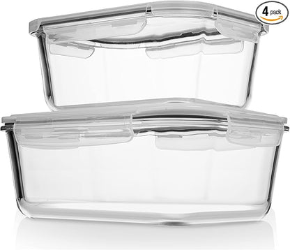 Razab 4 Pc (2700ML/ 91 Oz & 1520ML/ 51 Oz) Airtight Large Glass Food Storage Containers with Lids - BPA Free, Leak Proof Meal Prep Containers (2 Containers + 2 Lids) Microwave, Oven & Freezer Safe