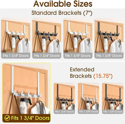 CHAUNCEY HOME Long Over The Door Hooks with 15.75-inch Arms for Easier Access by Women, Heavy Duty Door Hanger for Winter Coat, L16U, Fits Standard 1 3/4'' Doors, Towel Racks Organization, White
