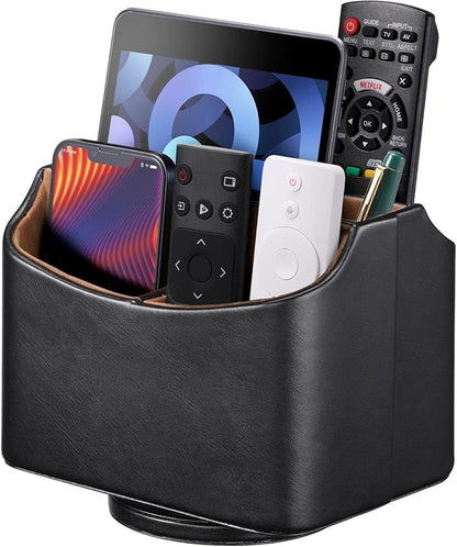 Lorteme Remote Control Holder, Spinning Desk Organizer, Nightstand Bedside Caddy for TV Remotes/Tablets/Phones/Eyeglasses/Books/Pens - Black
