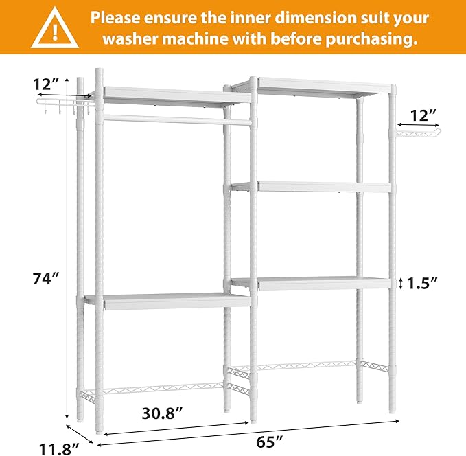Garvee 30 in 5-Tier Over-The-Washer Shelf – Adjustable Height Laundry Organizer with Double-Layer Wood Shelves (100 LB Capacity), Space-Saving Storage for Bathroom, Laundry Room, Balcony (White)