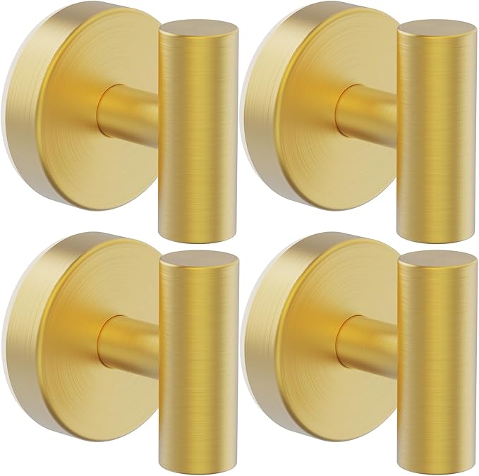 Bntuk Suction Cup Hooks, Shower Hooks for Inside Shower – Removable Towel Hooks for Bathroom Window Glass Mirror Tile, Bath Robe Looafh Hook for Hanging – Waterproof & Rustproof, Gold(4 Pack)