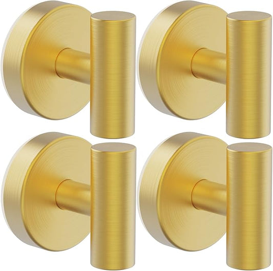 Bntuk Suction Cup Hooks, Shower Hooks for Inside Shower – Removable Towel Hooks for Bathroom Window Glass Mirror Tile, Bath Robe Looafh Hook for Hanging – Waterproof & Rustproof, Gold(4 Pack)