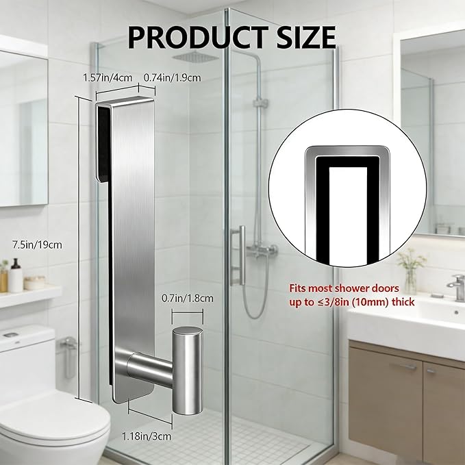 HUFEEOH Shower Towel Hooks, 7.5-Inch Extended Over Glass Shower Door Hanger for Towels & Robes, Rustproof Bathroom Towel Rack, 2-Pack (Silver, T Shape)
