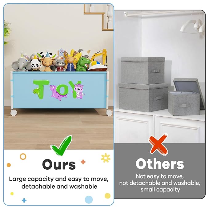 Large Toy Box, Toy Storage Organizer for Kids, Toy Chest for Toddlers with 360° Wheels, Toybox for Living Room, Oxford Cloth Toy Box for Boys, Girls, Stuffed Animals, Clothes