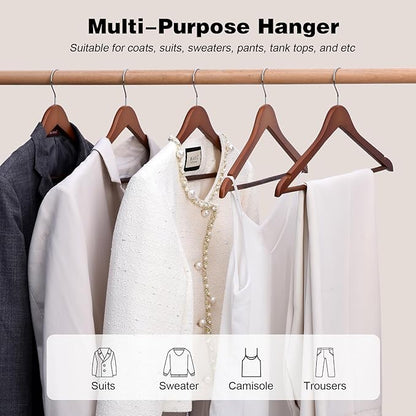 Hapmira Premium Wooden Hangers 10 Pack, Natural Solid Wood Hangers with Trouser Rods and Shoulder Notches, Space Saving for Suits, Shirts, Jackets, Dresses and Pants (10, Vintage)