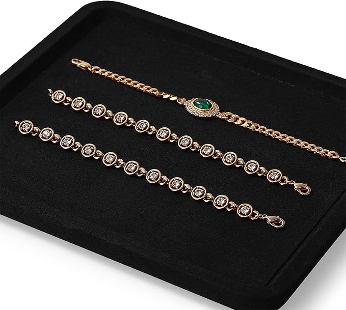 Woodten Microfiber Jewelry Display Flat Tray for Rings Earrings Necklace Bracelet, Jewelry Photograph Display Catchall Organizer Tray Dish(M,Black)
