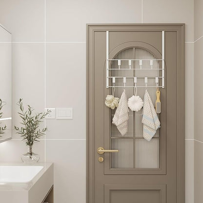 PAPAGIFTREE Over The Door Hooks, Over Door Hanger 9 Hooks, Coat Rack and Towel Rack for Hanging Clothes, Door Towel Hanger and Holder for Bathroom Organizer, Bedroom and Kitchen White