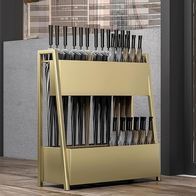 Large Capacity Umbrella Stand Rack For Entryway Commercial Umbrella Stand Metal Square Umbrella Rack Organizer Free Standing Umbrella Holder Bin No Installation Required For Home Hotel Office(Gold,40x