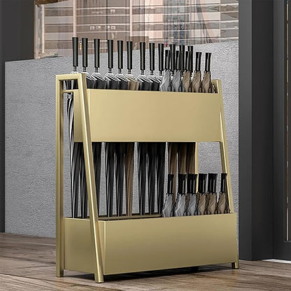 Large Capacity Umbrella Stand Rack For Entryway Commercial Umbrella Stand Metal Square Umbrella Rack Organizer Free Standing Umbrella Holder Bin No Installation Required For Home Hotel Office(Gold,40x
