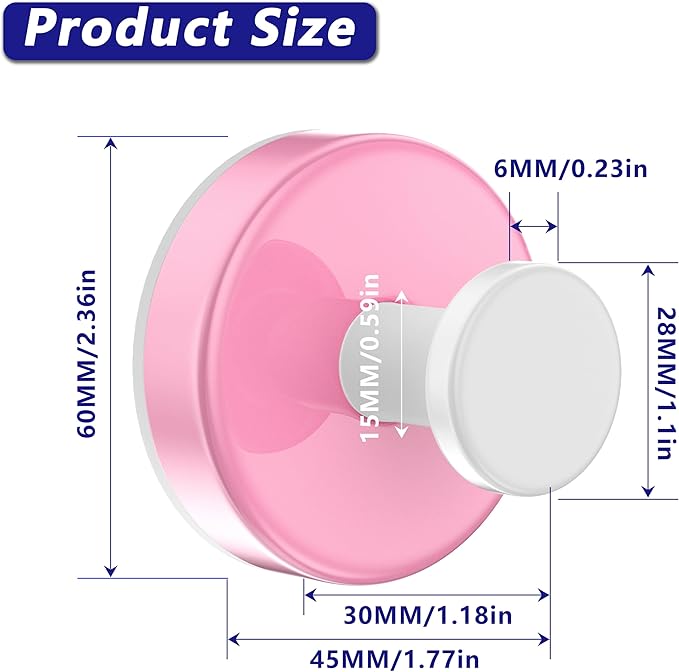 Suction Cup Hooks for Shower,Removable No Drill Towel Hooks,Upgraded 15 lbs Strong Suction hooks for Bathroom Tile,Shower Wall,Glass Door,Kitchen-Loofah,Coat,Stainless Waterproof-Pink White 2 Pcs
