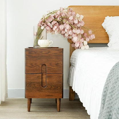 Cttasty Narrow Nightstand, Mid Century Modern Nightstand, Solid Wood Bedside Table, Side Table witn Drawers (Walnut, 11.81inches)