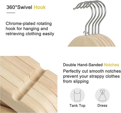 TOPIA HANGER Unfinished Natural Wooden Hangers 18 Pack-360° Swivel Hook and Smoothly Cut Shoulder Notches-Premium Wood Clothes Hangers for Suit, Coat, Jacket, Pant, Camisole-CT10N
