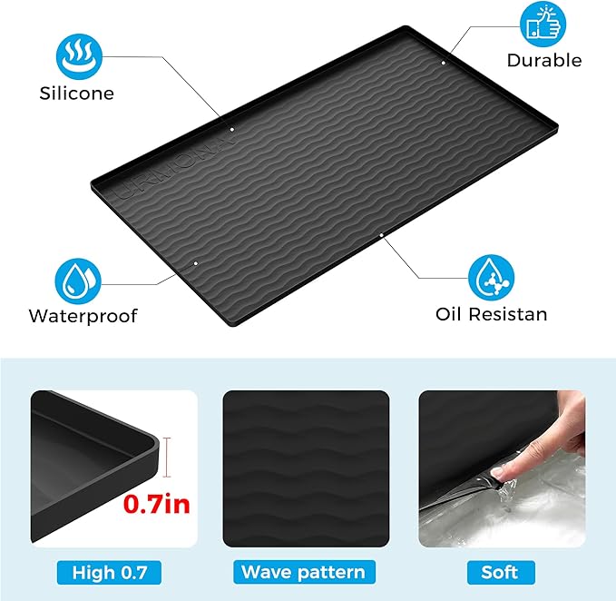 URMONA 28'' x 19'' Waterproof Silicone Under Sink Mat Cabinet and Counter Protector, Shelf Liner for Kitchen and Bathroom, Storage and Organizers, Litter Mat, Pet Cat Puppy Essentials（White Sand）