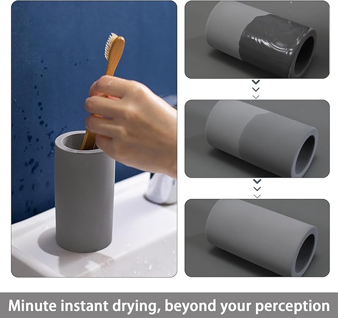 Coengwui 2Pcs Diatomite Toothbrush Holder for Bathroom Sink, Countertop Organizer, Quick Dry Stand Cup for Toothpaste, Razors, Makeup Brushes - Water-Absorbent & Quick-Drying (Dark Grey, Height 4.3")