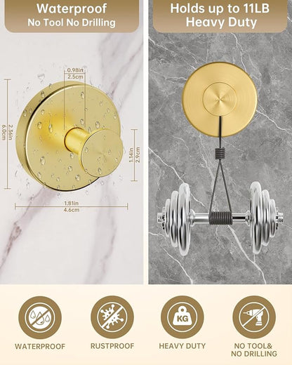 SwanKiss Suction Cup Hooks for Shower, Suction Cup Hooks for Door Wreaths, Robe Towel Hooks Heavy Duty for Bathroom Hanging, Windows, Kitchen, Glass, Mirror, No Drilling, 6 Pack (Gold)