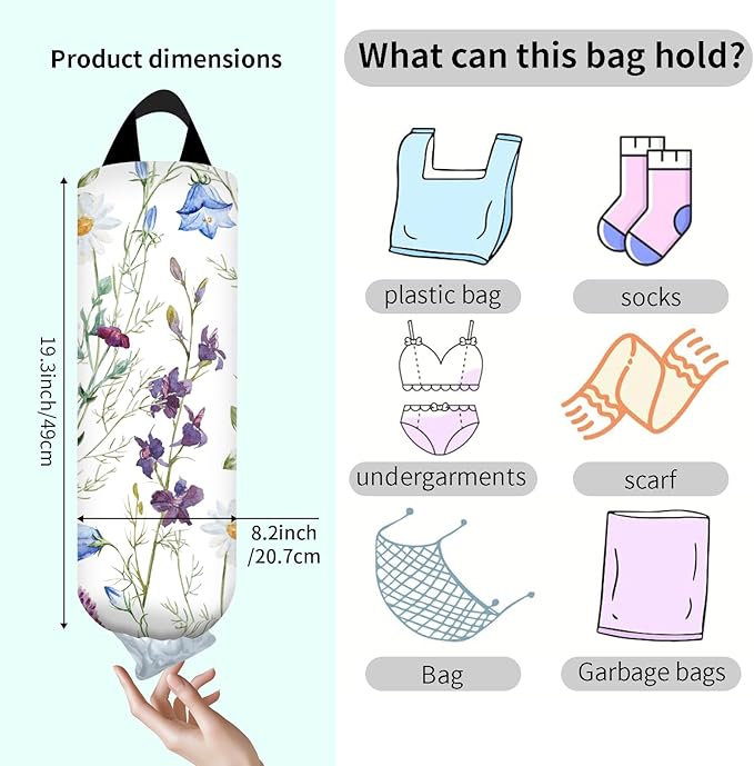 Plastic Bag Holder, Wall Mount Grocery Bag Organizer, Funny Hanging Storage Dispenser for Home Kitchen Cute Garden