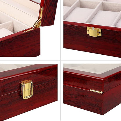 Uten Watch Box, 10 Slots Wooden Watch Case with Removable Watch Pillow, Metal Clasp Watch Display, Watch Box Organizer for Men and Women