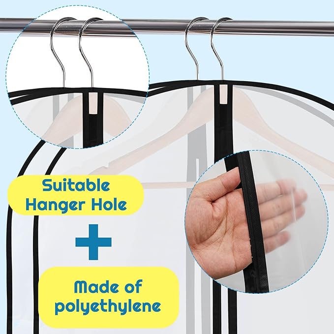 Amylove 40 Pack 60/40inch Garment Bags for Hanging Clothes with Zipper, Clear Garment Dress Covers PEVA Suit Protector for Closet Storage Travel Coat Gown Jacket Organizer(24 x 40 Inch)