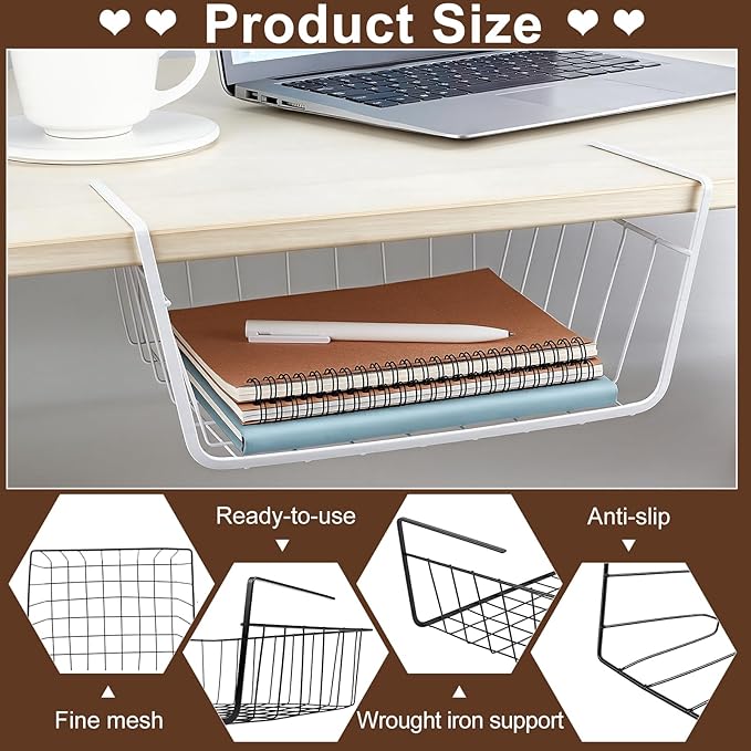 8 Pcs Under Shelf Wire Basket, Slide-in Baskets Organizer for Kitchen Pantry Desk Bookshelf, Cabinet Baskets Organizer 12.2x8.66x5.1Inch for Kitchen, Office, Pantry(Black and White)