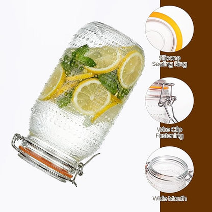 64 Oz Glass Mason Jars with Airtight Lids3 Pack, Wide Mouth Canning Jars with Clip Top Lids for Kitchen Storage Pickling Salad Jams Coffee Beans