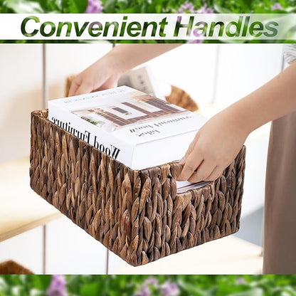 FairyHaus Wicker Basket with Handle 2Pack-15x11x7" & 13.4x9.5x6.5", Brown Water Hyacinth Wicker Baskets for Storage, Natural Hand Woven Baskets for Organizing